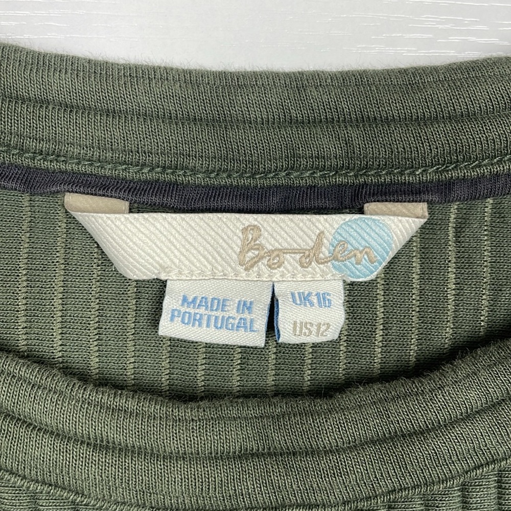 Boden Hattie Ribbed Knit Crewneck Short Sleeve Relaxed Shirt Green 12 - Picture 7 of 8